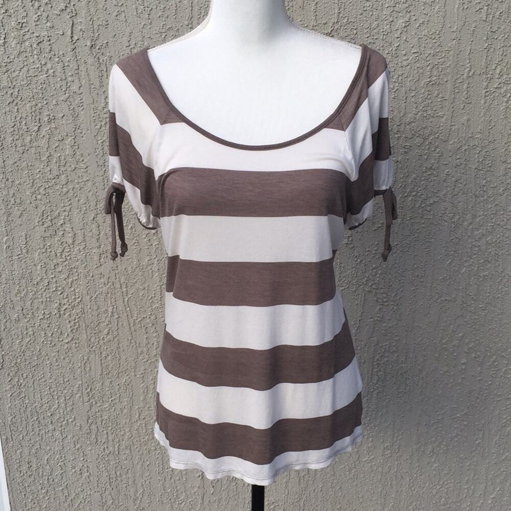 A.N.A Cold Shoulder Short Sleeve Stripped Top Women's size Petite Small
